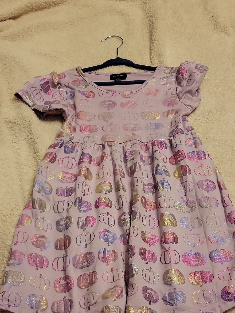Sparkle Pumpkin Print Pink Girls' Dress